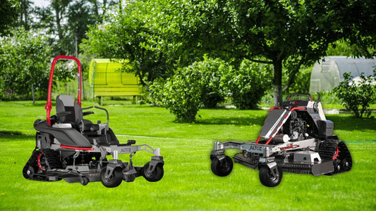 Altoz TRX and TSX tracked mowers compared with traditional zero-turn mowers on real grass terrain.