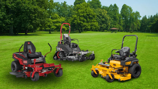 Altoz, TORO, and Wright zero-turn mowers displayed together, highlighting demo mower deals in Somerset, KY.