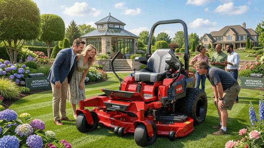 Toro 4000 Series MyRIDE HDX 60-inch zero turn mower displayed at a commercial landscaping supply yard with trucks, materials, and equipment behind it.