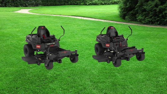 Two TORO TimeCutter Max Havoc zero-turn mowers shown on grass, evaluating value for Somerset, KY homeowners.