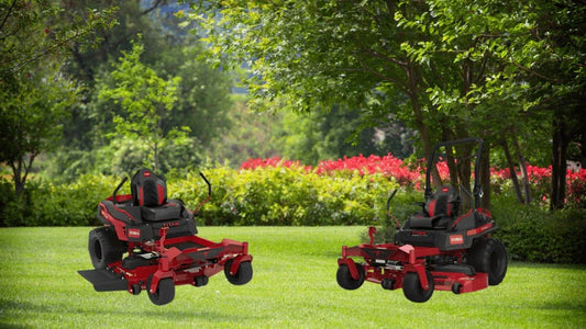 TORO Titan MAX and TORO Titan zero-turn mowers displayed on lawn, compared for Somerset, KY property care.