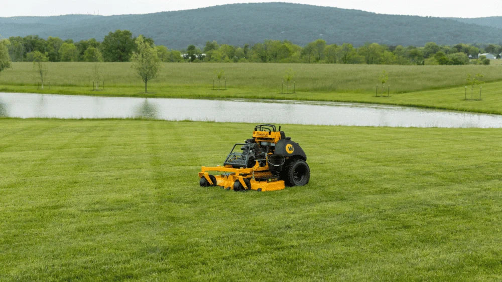 Wright Stander ZK-61 FX820 stand-on mower shown on grass, favored by professional landscapers in Kentucky.