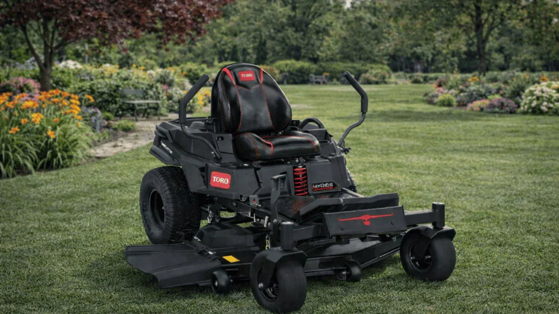Toro zero turn mower parked on a manicured lawn, showing why Somerset lawn professionals trust Toro equipment.