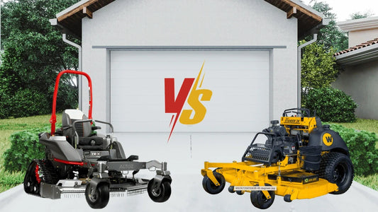 Wright ZK-61 FX820 stand-on mower compared with Altoz TRX tracked mower in a head-to-head Kentucky landscaper showdown.